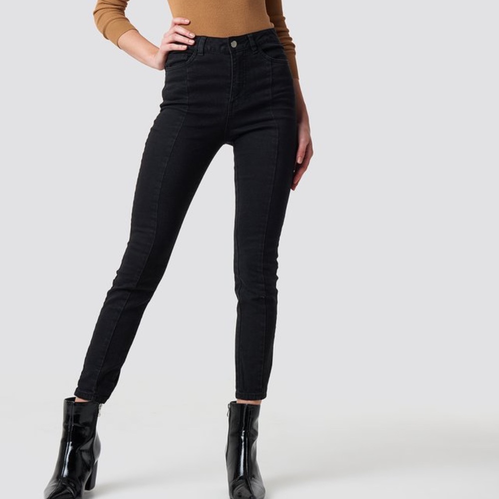 Black High Waist Skinny Panel Jeans